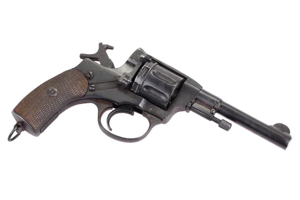Cocked Russian Revolver Isolated White Background — Stok fotoğraf