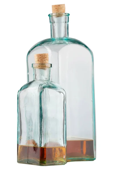 Oude West Whiskey Flessen Geïsoleerd Witte Achtergrond — Stockfoto