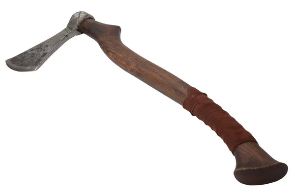 Antique Battle Axe Wooden Handle White Background — 图库照片