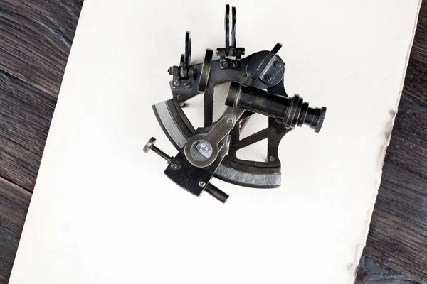 Antique Bronze Sextant Old Paper Background — Stock Photo, Image