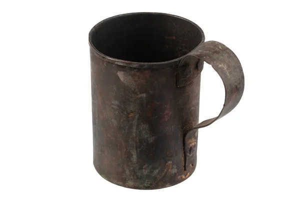 Antique Army Vintage Brass Mug Isolated White Background — Stock Photo, Image