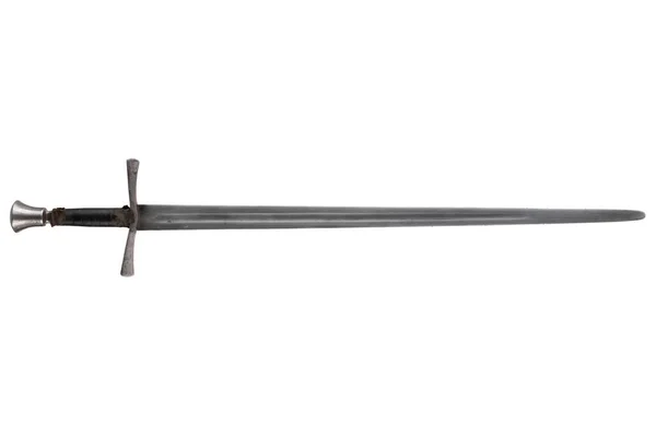 Μεσαιωνικό Σπαθί Απομονωμένο Λευκό Φόντο — Φωτογραφία Αρχείου