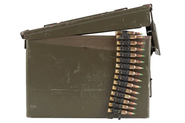 Ammunition Belt Cartridges Green Ammunition Box — Stock Photo, Image