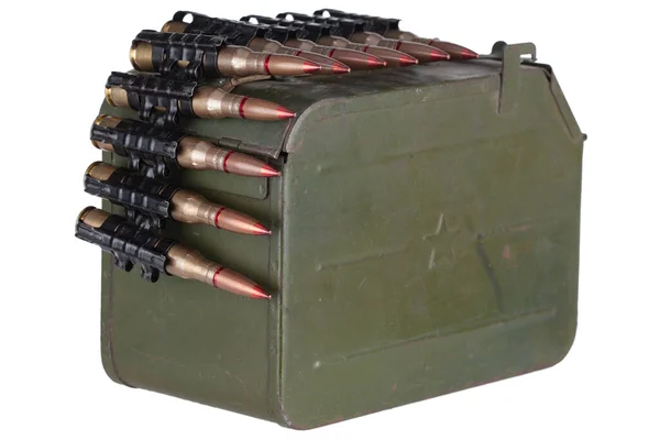 Ammo Box Ammunition Belt 7Mm Cartridges Heavy Machine Gun Isolated — Stock Photo, Image