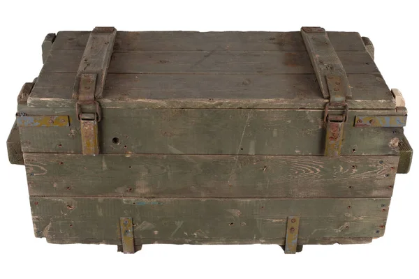 陸軍の弾薬木製の箱ロシア語でテキスト 弾薬の種類 発射口径 発射タイプ ピースと重量の数 白地に隔離された — ストック写真