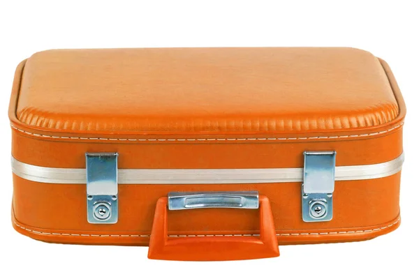 Valigia Arancione Vintage Isolata Sfondo Bianco — Foto Stock