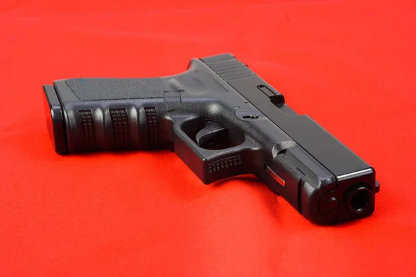 Semiauto Handgun Red Canvas Background — Fotografia de Stock