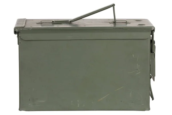 米国陸軍の緑の金属弾薬は 白で隔離された銃カートリッジのために — ストック写真
