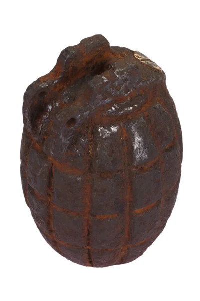 Rusty Hand Grenade Wwi Era Isolated White Background — Fotografia de Stock