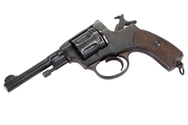 Cocked Russian Revolver Isolated White Background — 图库照片