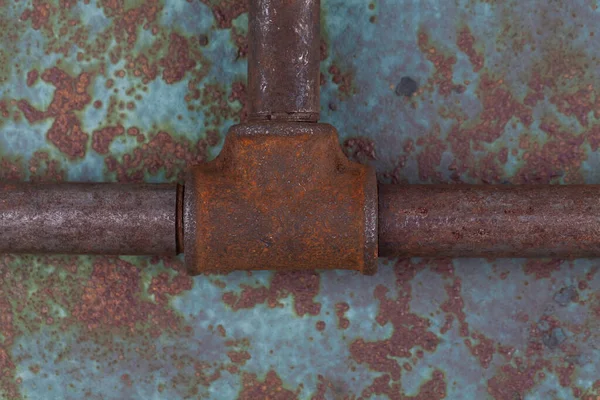 Rusty Valve Pipes Rusty Metal Wall Background — 스톡 사진