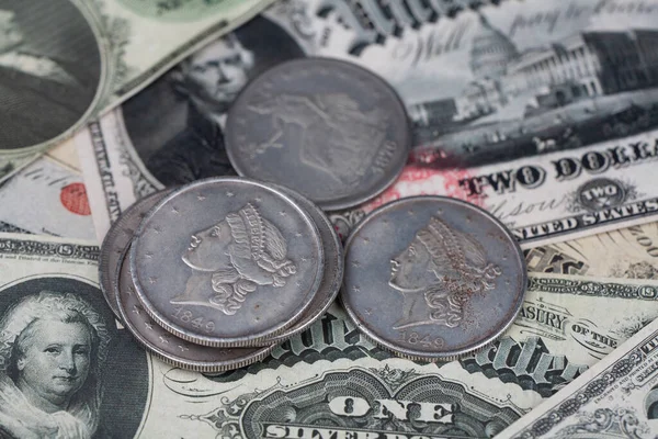 Eski Batı Amerika Banknotları Gümüş Paraları Olan Gümüş Sertifikalar Stok Resim