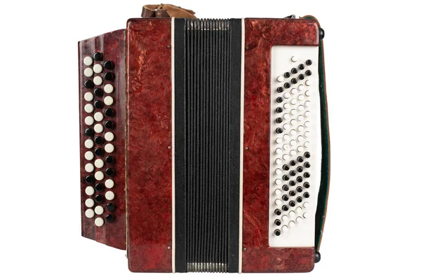 Small Retro Bayan Accordion Folk Musical Instrument Isolated White Background — ストック写真