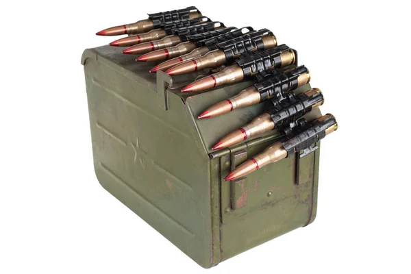 Ammo Box Ammunition Belt 7Mm Cartridges Heavy Machine Gun Isolated — Stock Photo, Image