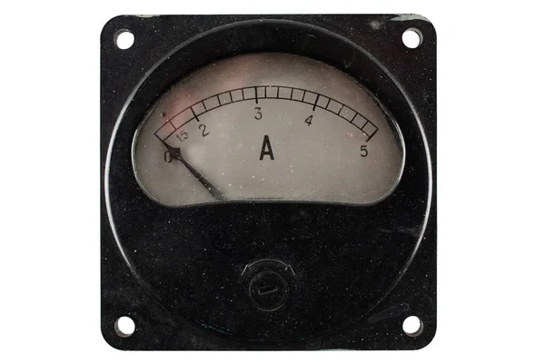Close Van Een Vintage Oude Ampèremeter Geïsoleerd Witte Achtergrond — Stockfoto