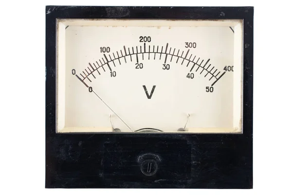 Close Van Een Vintage Oude Voltmeter Geïsoleerd Witte Achtergrond — Stockfoto
