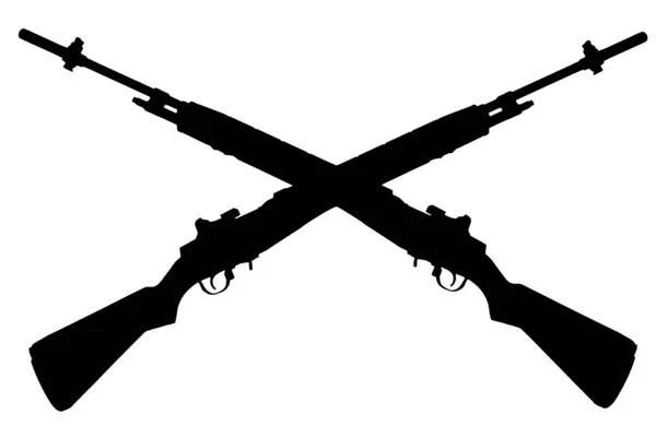 Tüfek Amblemi Çaprazladı Beyaz Zemin Üzerinde Çapraz Tüfekler Siyah Siluet — Stok fotoğraf