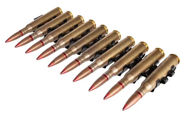 Ammunition Belt 7Mm Cartridges Heavy Machine Gun Isolated White Background Royalty Free Stock Photos