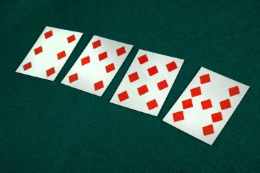 Old west era playing card on green gambling table. 6, 7, 8, 9 of diamonds. clipart