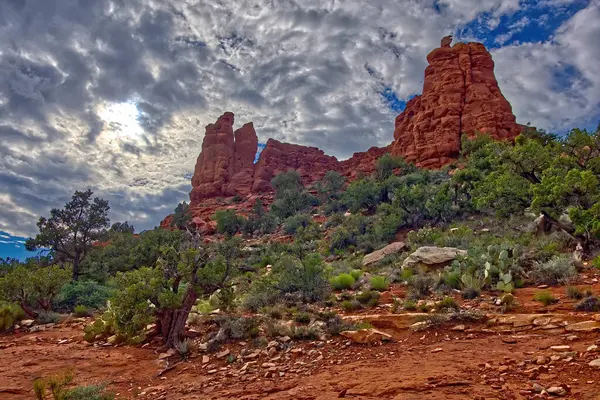 stock image HDR composition of Snoopy Rock in Sedona viewed from the east side. This view is from a hidden trail that is not on the official forest maps.