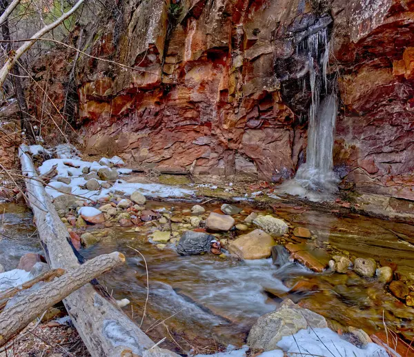 A frozen waterfall along the West Fork Creek north of Sedona AZ.