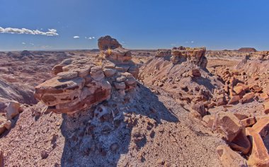 Arizona Petrified Forest Ulusal Parkı 'nın güney ucundaki Hamilili Point yakınlarındaki mor çorak toprakların üzerindeki kaya adaları..