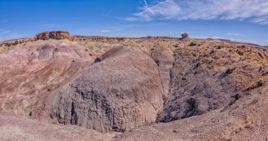 Arizona Petrified Forest Ulusal Parkı 'nın güney ucundaki Hamilili Vadisi' ndeki Jim Camp Wash 'in üzerinde bir bentonit bayırı..