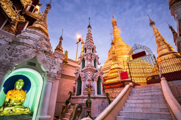 Shwedagon Pagoda Stupas Yangon Myanmar Twilight — Stock Photo, Image