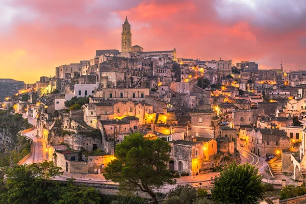 Matera Italië Oude Bergtop Stad Basilicata Bij Dageraad — Stockfoto