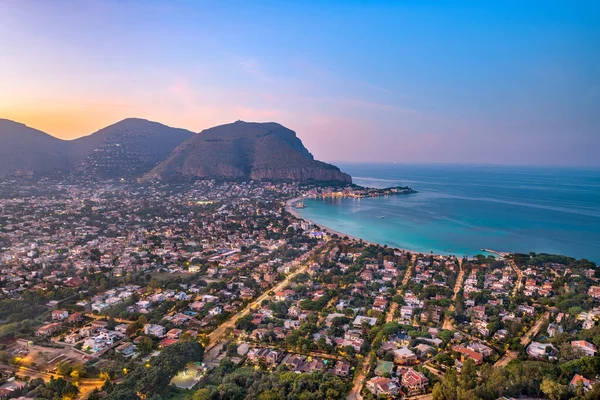 Palermo Sicilië Italië Wijk Mondello Van Bovenaf Schemering — Stockfoto