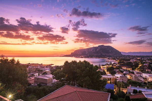 Palermo Sicilien Italien Kommunen Mondello Uppifrån Skymningen — Stockfoto
