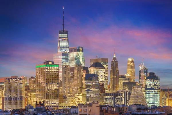 New York New York Alacakaranlıkta Aşağı Manhattan Şehir Manzarası — Stok fotoğraf
