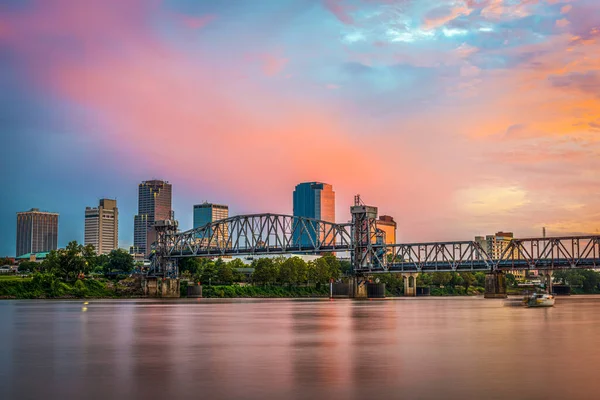 Little Rock Arkansas Usa Świcie Panorama Centrum Nad Rzeką Arkansas — Zdjęcie stockowe