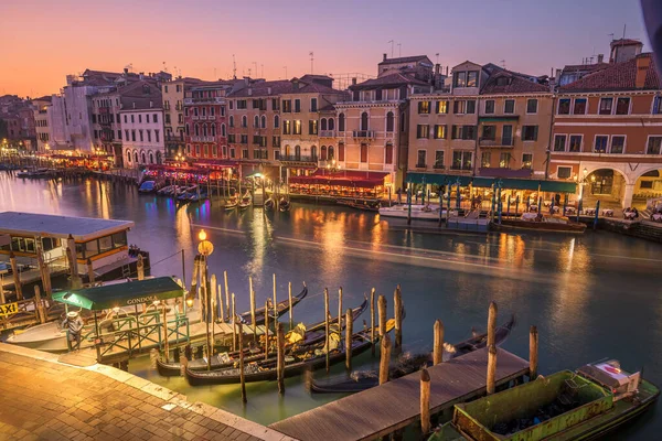 Venice Italy Overlooking Boats Gondolas Grand Canal Dusk — Stock Photo, Image