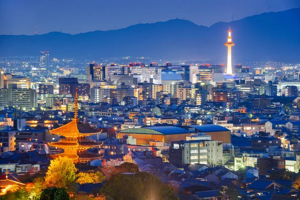 Kyoto Japan Skyline Torens Schemering — Stockfoto