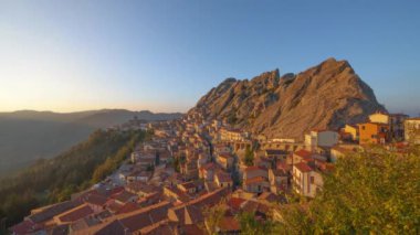 Pietrapertosa, Italy in Dolomiti Lucane Mountains from dusk till night.