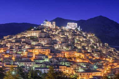 Morano Calabro, Italy beautiful hilltop village at night.