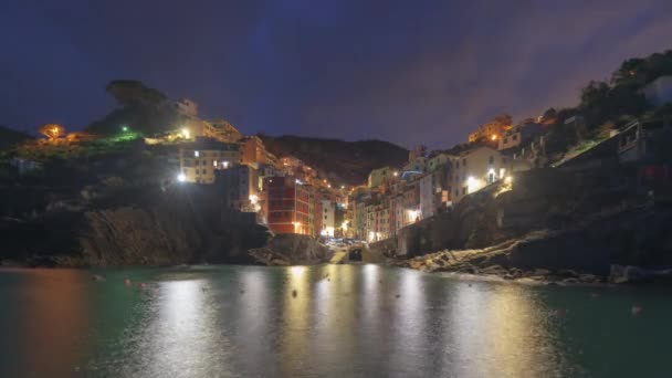 Riomaggiore Spezia Talya Şafakta Cinque Terre Güzel Bir Tepe Kenti — Stok video
