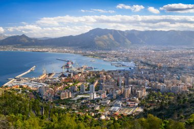 Palermo, Italy skyline overlooking the port in the afternoon.