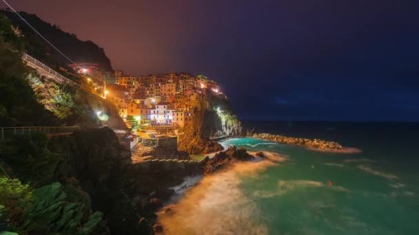 Manarola Spezia Talya Nın Cinque Terre Kıyı Manzarası Şafak Vakti — Stok video