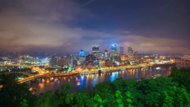 Pittsburgh, Pennsylvania, USA downtown skyline from night till dawn.