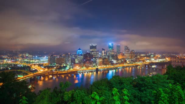 Pittsburgh Pennsylvania Usa Downtown Skyline Night Till Dawn — Stockvideo