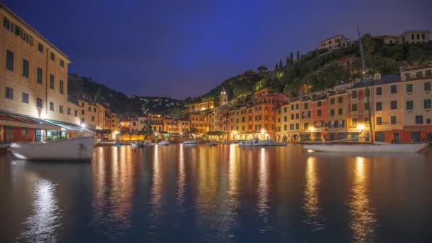 Portofino Italy Town Skyline Marina Twilight — Video