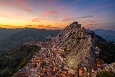 Pietrapertosa, Italy at dusk.