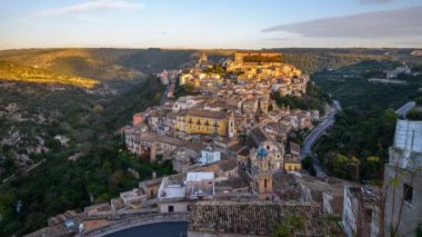 Ragusa Ibla, Italy town view in Sicily from dusk till night.