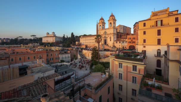 Rom Italien Vid Spanska Trappan Från Skymning Till Natt — Stockvideo