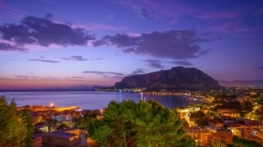 Palermo, Sicily, Italy in the Mondello borough from above at dawn.