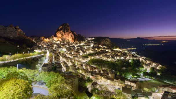 Caltabellota Ιταλία Ιστορική Πόλη Στη Σικελία Σούρουπο — Αρχείο Βίντεο