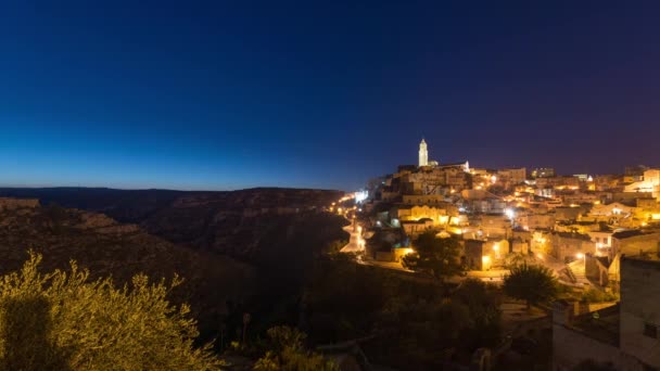Matera Ιταλία Αρχαία Πόλη Βουνοκορφή Στην Περιοχή Basilicata Την Αυγή — Αρχείο Βίντεο