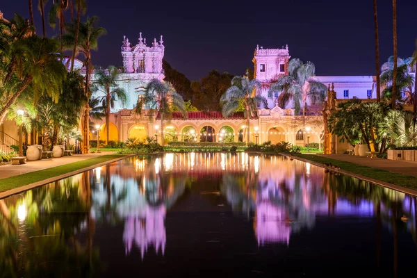 San Diego Califórnia Eua Fonte Praça Noite Prado — Fotografia de Stock